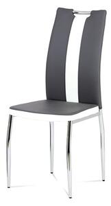 Jídelní židle koženka šedá + bílá / chrom