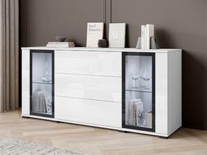 Kombinovaná komoda EANA s LED osvětlením - bílá / bílá lesklá