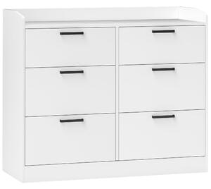 HOMCOM Komoda se 6 šuplíky a zvýšenými okraji a U-tvarovými úchytkami, moderní dřevěná komoda, 110x40x88 cm, bílá | Aosom