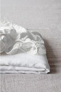 Bílé lněné elastické prostěradlo Linen Tales, 180 x 200 cm