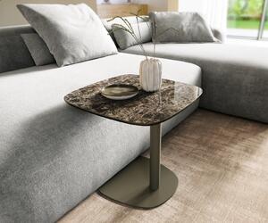DELIFE Konferenční stolek Edge Boot 50x50 cm keramika Laminam® Emperador Extra Lucidato tmavě hnědá Eleny kov titanová barva