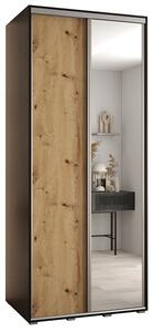 Šatní skříň s posuvnými dveřmi a zrcadlem DAVOS 120cm | Černá / DUB Artisan / stříbrné
