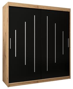 Šatní skříň s posuvnými dveřmi YORK - 180x200cm -Dub Artisan-Černá-