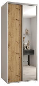 Šatní skříň s posuvnými dveřmi a zrcadlem DAVOS 120cm | Bílá / DUB Artisan / stříbrné