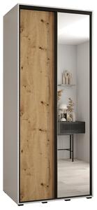 Šatní skříň s posuvnými dveřmi a zrcadlem DAVOS 120cm | Bílá / DUB Artisan / černé pojezdy