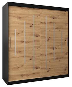 Šatní skříň s posuvnými dveřmi YORK - 180x200cm -Černá-Dub Artisan-