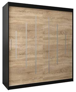 Šatní skříň s posuvnými dveřmi YORK - 180x200cm -Černá-Dub Sonoma-