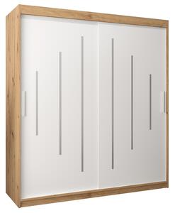 Šatní skříň s posuvnými dveřmi YORK - 180x200cm -Dub Artisan-Bílá-
