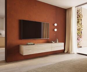 DELIFE TV stolek Cuor 220 cm keramika Laminam® Travertino Bianco krémově bílá 1 výklopná dvířka 2 zásuvky závěsný