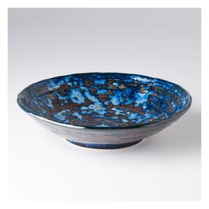 Modrý keramický hluboký talíř MIJ Copper Swirl, ø 24 cm