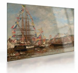 Skleněný obraz - Eugène Boudin, Festival in the Harbor of Honfleur, reprodukce (70x50 cm)