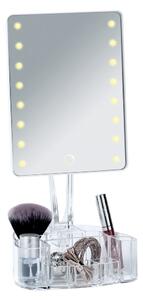 Bílé kosmetické zrcadlo s LED podsvícením a organizérem na make-up Wenko Trenno