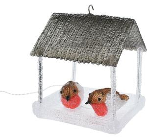 Světelná venkovní dekorace Krmítko s ptáčky 10 LED, šedá, 18,5 x 16,5 x 23 cm