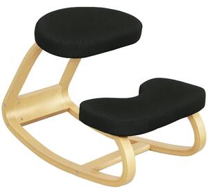 HOMCOM Ergonomická houpací kolenící židle v lněné efekt tkanině a březovém dřevě, 50x73x55 cm, Černá | Aosom