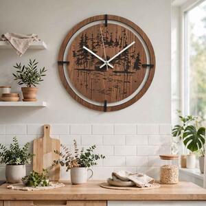 Dřevěné nástěnné hodiny - originální motiv jehličnatého lesa | RENT: HDF - Javor 30 cm 4803-115421 HDF0701-ruky-silver