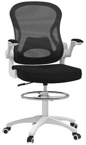 Ergonomická kancelářská židle Vinsetto z prodyšné látky s nastavitelnou výškou a sklopnými područka, 59x65x110-130 cm, bílá a černá | Aosom