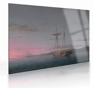 Skleněný obraz - Fitz Henry Lane, Lumber Schooners at Evening on Penobscot Bay, reprodukce (70x50 cm)