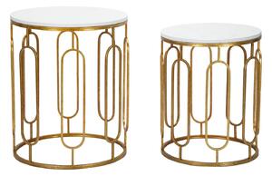 Set 2 ks odkládacích stolků Mauro Ferretti Jiniva 46x55-39x48 cm, zlatá/bílá