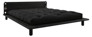 Černá dvoulůžková postel z masivního dřeva s čelem, lampičkami a černou matrací Comfort Karup Design Peek, 160 x 200 cm