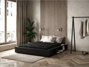 Černá dvoulůžková postel z masivního dřeva s úložným prostorem a černým futonem Comfort Karup Design Ziggy, 140 x 200 cm