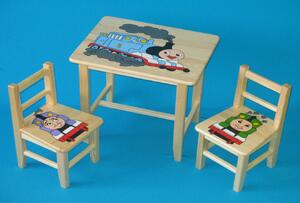Dětský dřevěný stůl se židlemi Vláček - 60x50 cm