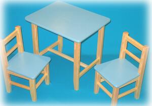 Dětský dřevěný stůl se židlemi - Světle modrá