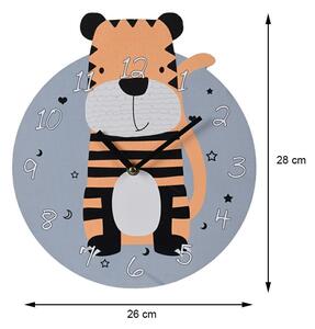 Dětské nástěnné hodiny Tiger, vícebarevná