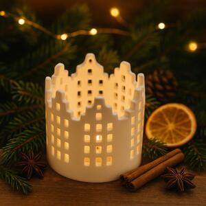 Svícen porcelánový domky bílý 8*6,5cm 9305201-1B