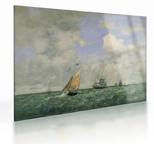 Skleněný obraz - Eugène Boudin, Ships and Sailing Boats Leaving Le Havre, reprodukce (70x50 cm)