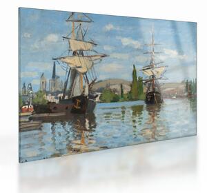 Skleněný obraz - Claude Monet, Ships Riding on the Seine at Rouen, reprodukce (70x50 cm)
