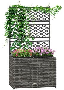 Outsunny Zahradní Truhlík s Trellis pro Popínavé Rostliny, Vyvýšený Truhlík se 2 Vnitřními Květináči, Ocelový Rám a PE Ratan, 57x30x107cm, Šedá | Aoso