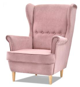 Relaxační křeslo Margis (pudrová růžová + buk)
