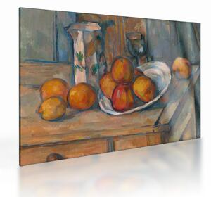 Skleněný obraz - Paul Cézanne, Still Life with Milk Jug and Fruit, reprodukce (70x50 cm)