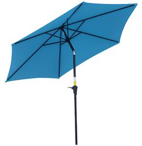 Zahradní slunečník Outsunny Ø2,6x2,35m sklápěcí s kličkou, venkovní slunečník se 6 hliníkovými nohami, kov a polyester 180g/㎡, modrý | Aosom