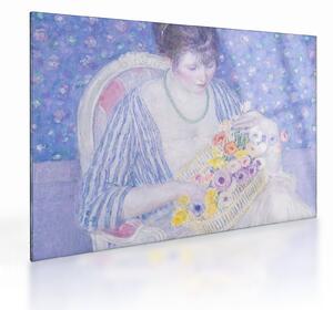 Skleněný obraz - Frederick Carl Frieseke, The Basket of Flowers, reprodukce (70x50 cm)