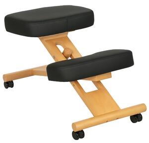 HOMCOM Ergonomická Výškově Nastavitelná Kolenní Židle, Ergonomická Židle do Kanceláře a Domova, Dřevěný Kolenní Stolek na Kolečkách, Černá | Aosom
