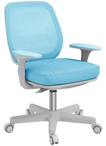 Ergonomická židle Vinsetto z prodyšného materiálu s 5 kolečky, nastavitelná kancelářská židle, 55x48x82.5-94.5 cm, modrá | Aosom