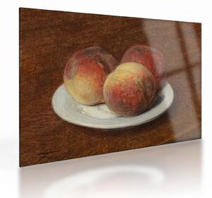 Skleněný obraz - Henri Fantin-Latour, Three Peaches on a Plate, reprodukce (70x50 cm)