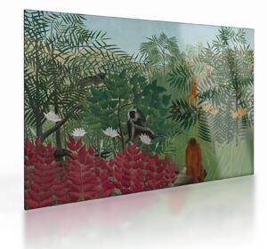 Skleněný obraz - Henri Rousseau, Tropical Forest with Monkeys, reprodukce (70x50 cm)