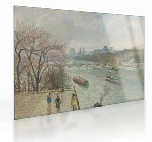 Skleněný obraz - Camille Pissarro, The Louvre, Afternoon, Rainy Weather, reprodukce (70x50 cm)