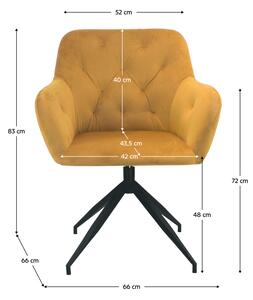Otočná židle, hořčicová Velvet látka/černá, VELEZA NEW