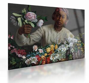 Skleněný obraz - Frédéric Bazille, Young Woman with Peonies, reprodukce (70x50 cm)