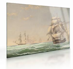 Skleněný obraz - Fitz Henry Lane, The United States Frigate President Engaging the British Squadron, reprodukce (70x50 cm)