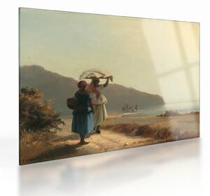 Skleněný obraz - Camille Pissarro, Two Women Chatting by the Sea, St. Thomas, reprodukce (70x50 cm)