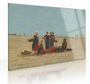Skleněný obraz - Eugène Boudin, Women on the Beach at Berck, reprodukce (70x50 cm)