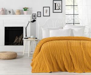 Hořčicově žlutý přehoz přes postel s příměsí bavlny Homemania Decor Knit, 220 x 240 cm