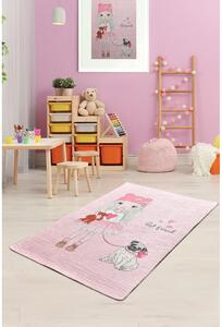 Růžový dětský protiskluzový koberec Chilai Best Friend, 100 x 160 cm