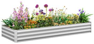 Outsunny Vyvýšený Zahradní Záhon pro Venkovní Použití, Pozinkovaný Ocelový Truhlík na Květiny a Zeleninu, pro Zahradu a Balkon, 241x90.5x30 cm, Stříbr