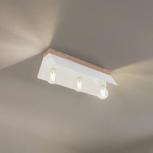 Lamkur Stropní svítidlo Esme, bílé, délka 40 cm, kov/dřevo, 3 světla, stmívatelný, Bílá / opál, Obývací pokoj / jídelna, kov, Moderní, Stropní svítidlo