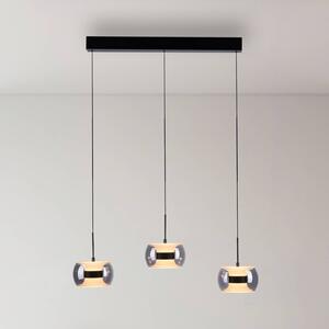 Paul Neuhaus LED závěsné světlo Fumea, délka 71 cm, černá/kouřová, sklo, 3 žárovky, stmívatelný, Černá, Obývací pokoj / jídelna, Sklo